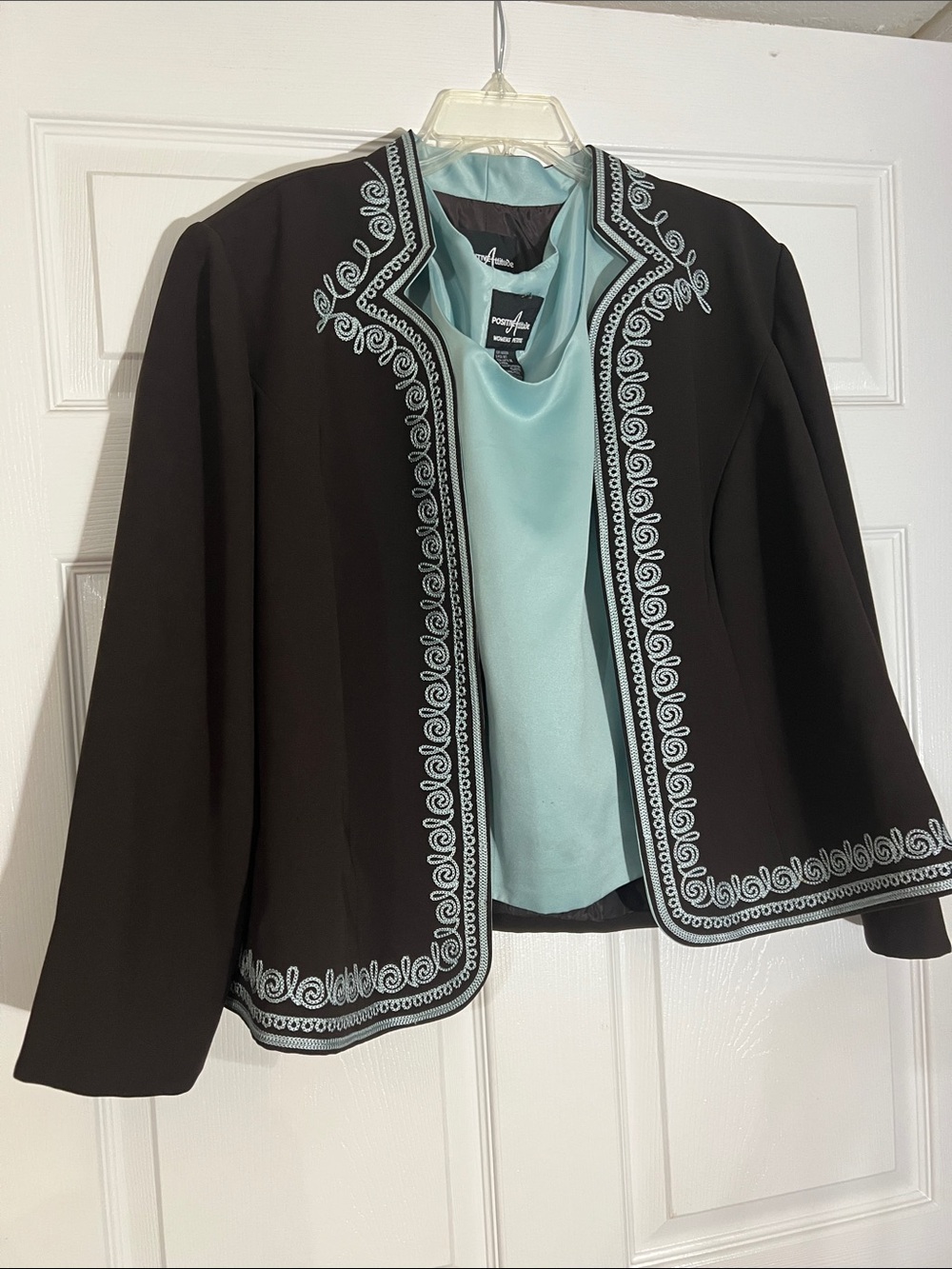 Positive Attitude Black Jacket with Light Blue Embroidery with matching camisole